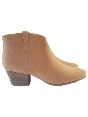 NWT Women's Tan Block Heel Faux Suede Western Accent Classic Ankle Boots 11